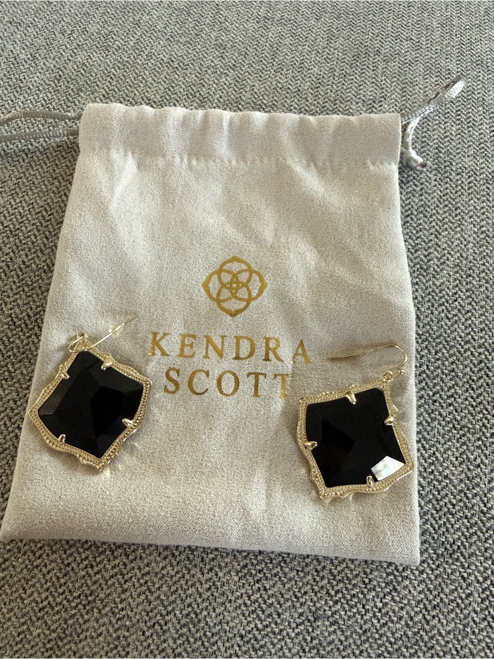 Kendra Scott Black and Gold Faceted Dangle Earrings